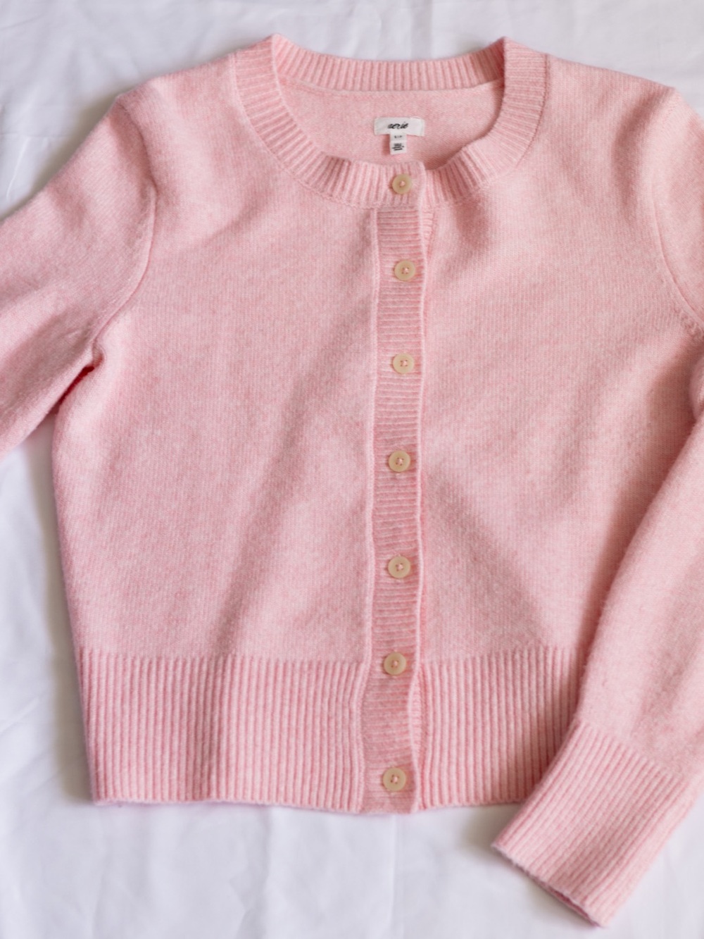 aerie Light Pink Button-Front Crewneck Cardigan